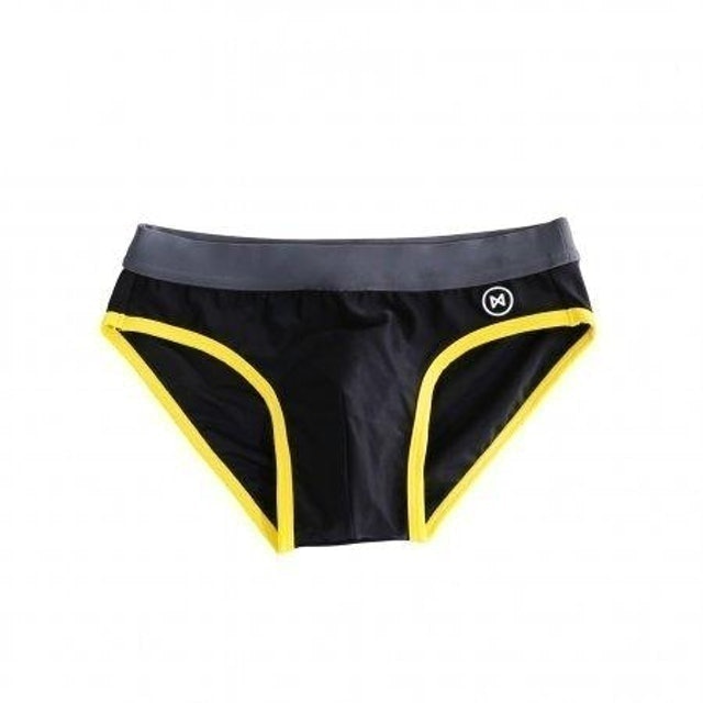 NOXX กางเกงว่ายน้ำผู้ชาย สีดำ เอวเทา กุ๊นเหลือง 1